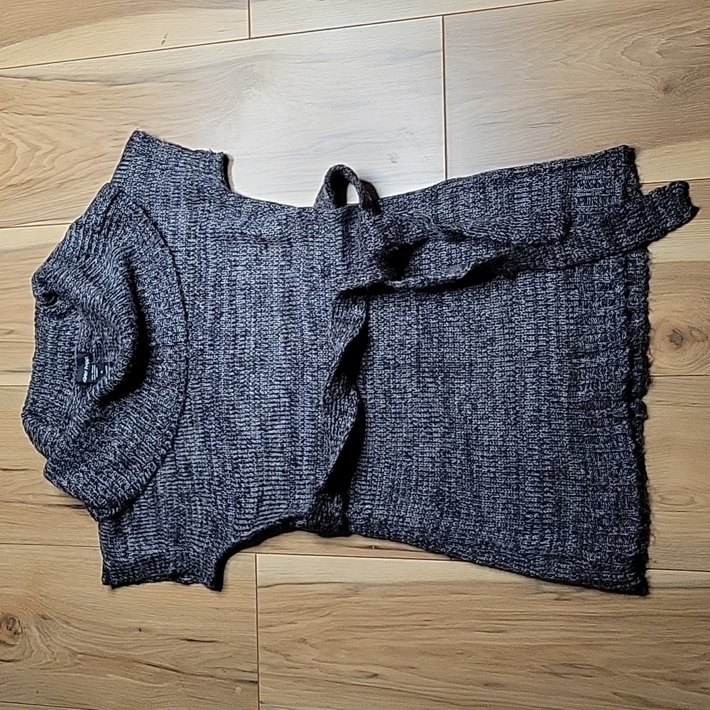Sweater Project Short Sleeve Long Sweater Cowl Neck Dark Gray w/waist Ti…